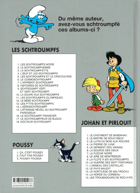 Verso de l'album Les Schtroumpfs Tome 1 Les Schtroumpfs noirs