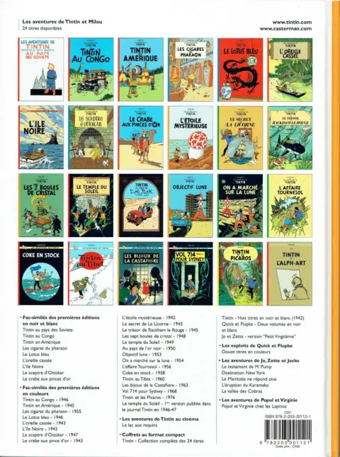 Verso de l'album Tintin Tome 13 Les 7 boules de cristal