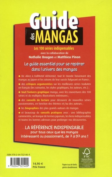 Verso de l'album Guide des mangas Les 100 séries indispensables