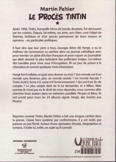 Verso de l'album Le Procès Tintin