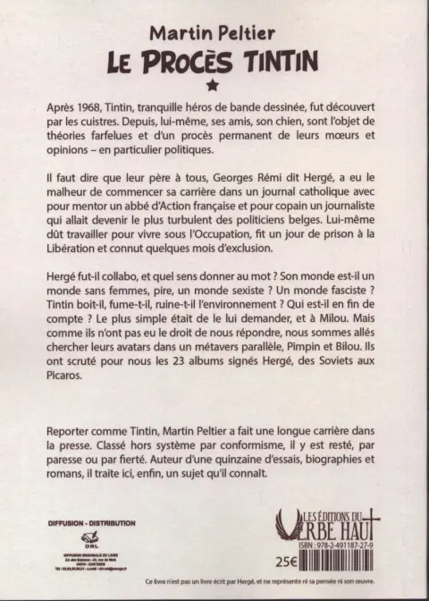 Verso de l'album Le Procès Tintin