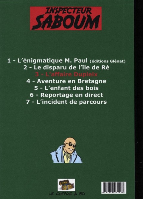 Verso de l'album Inspecteur Saboum Tome 3 L'affaire Dupleix