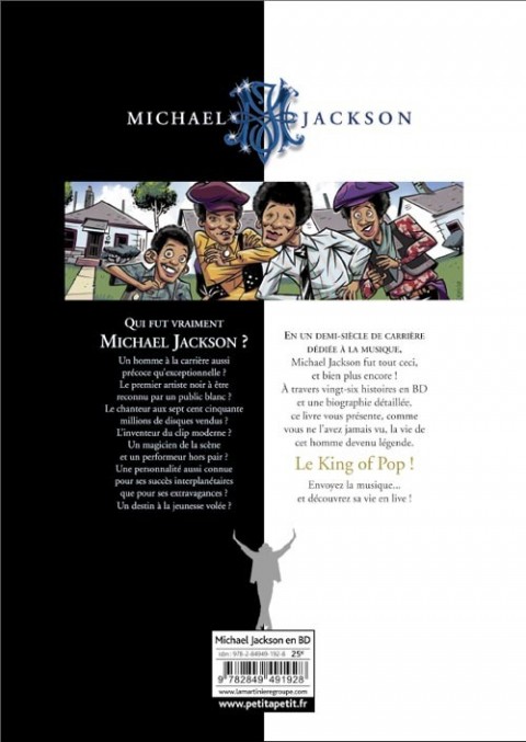 Verso de l'album Michael Jackson en bandes dessinées