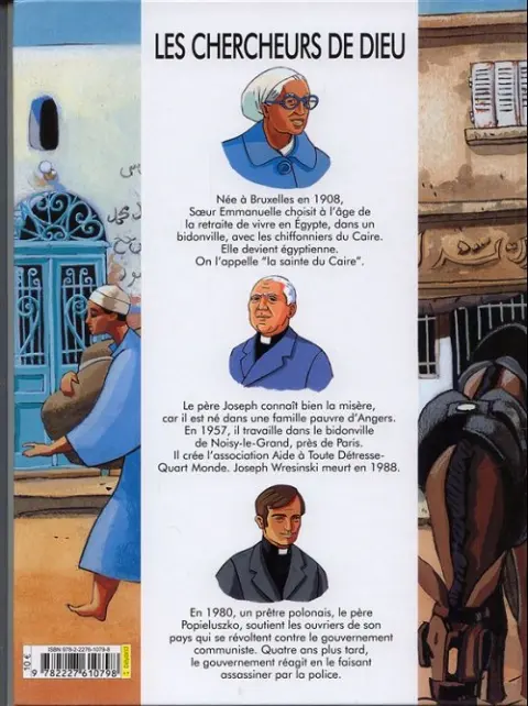 Verso de l'album Les Chercheurs de Dieu Tome 3 Sœur Emmanuelle, Joseph Wresinski, le Père Popieluszko