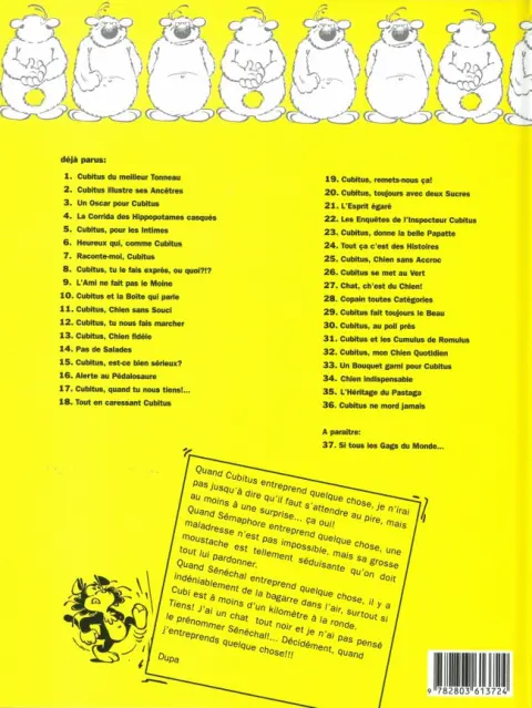 Verso de l'album Cubitus Tome 22 Les enquêtes de l'inspecteur Cubitus