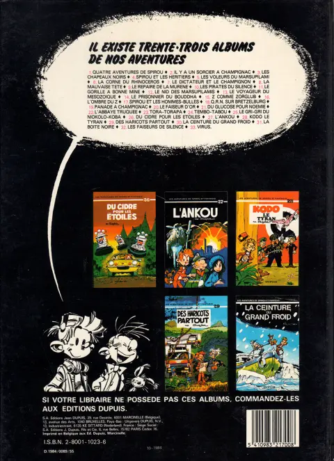 Verso de l'album Spirou et Fantasio Tome 32 Les faiseurs de silence