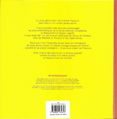 Verso de l'album Franquin, chronologie d'une Œuvre