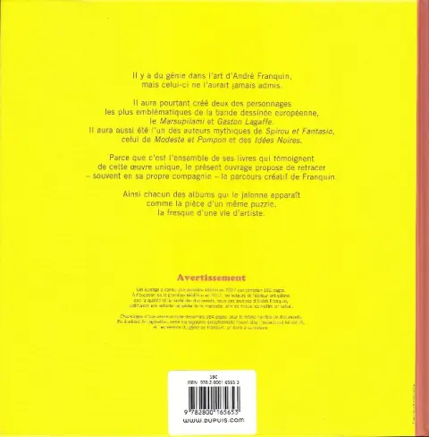 Verso de l'album Franquin, chronologie d'une Œuvre