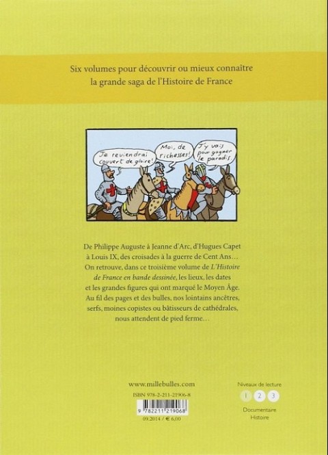 Verso de l'album L'Histoire de France en BD 3 Le Moyen-Âge !
