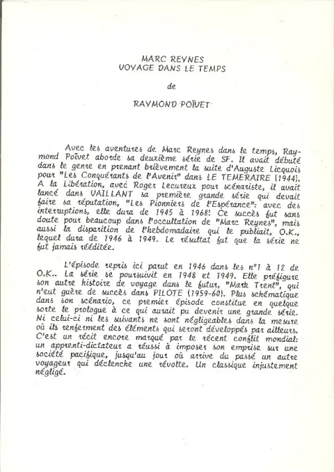 Verso de l'album Marc Reynes Voyage dans le temps