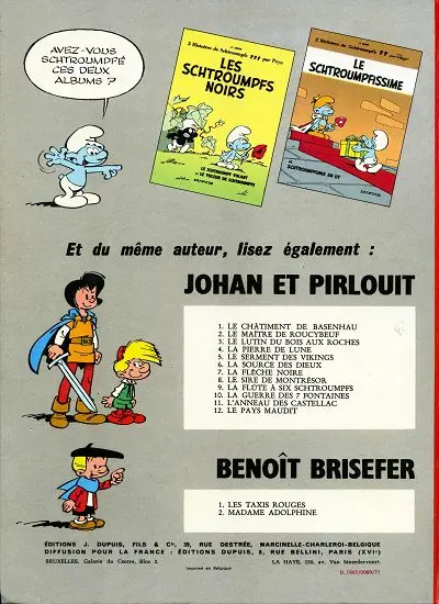 Verso de l'album Les Schtroumpfs Tome 3 La Schtroumpfette