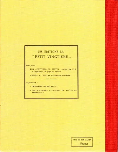 Verso de l'album Tintin Tome 2 Tintin au Congo