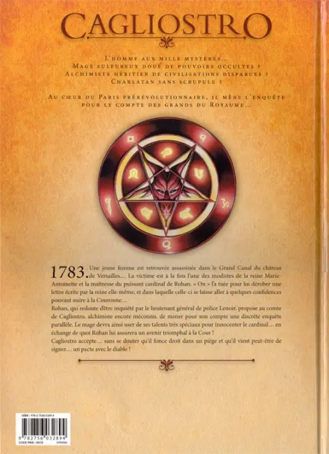 Verso de l'album Cagliostro Tome 1 Pacte avec le Diable