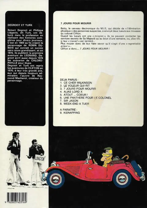 Verso de l'album Clifton Tome 3 7 jours pour mourir
