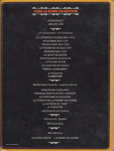 Verso de l'album Jonathan Cartland Tome 1