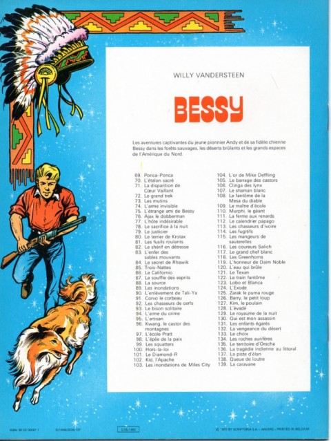 Verso de l'album Bessy Tome 71 La disparition de cœur vaillant