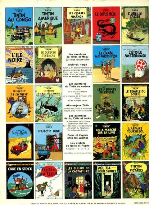 Verso de l'album Tintin Tome 11 Le Secret de la Licorne