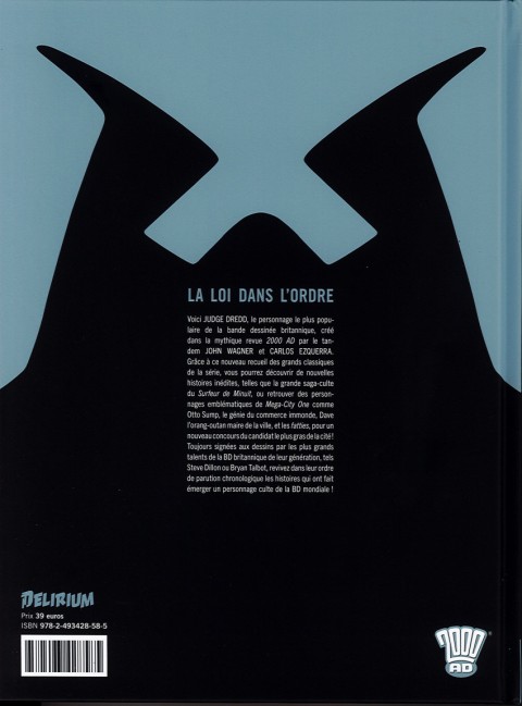 Verso de l'album Judge Dredd : Les Affaires classées 10 Années 2107-2108 (2000 AD progs 424-473)