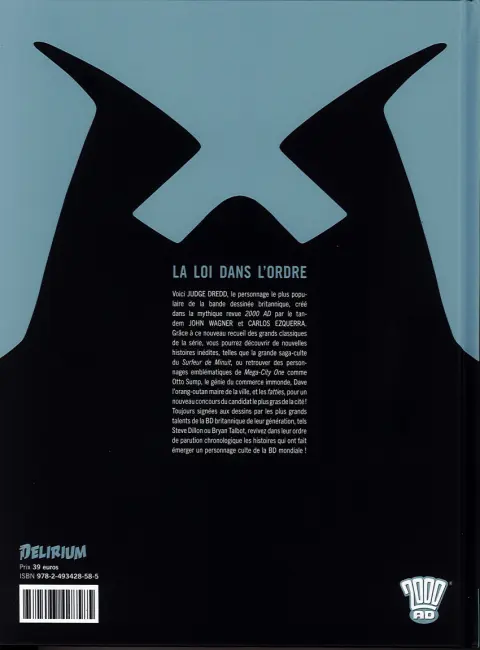 Verso de l'album Judge Dredd : Les Affaires classées 10 Années 2107-2108 (2000 AD progs 424-473)
