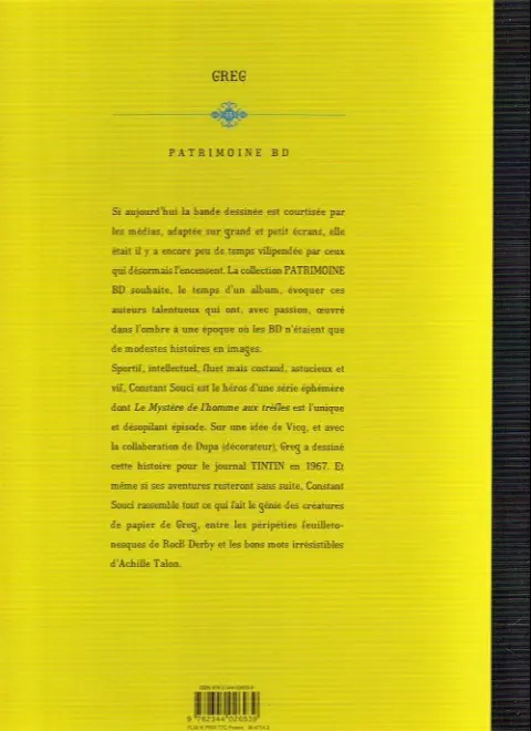 Verso de l'album Constant Souci Le Mystère de l'homme aux trèfles