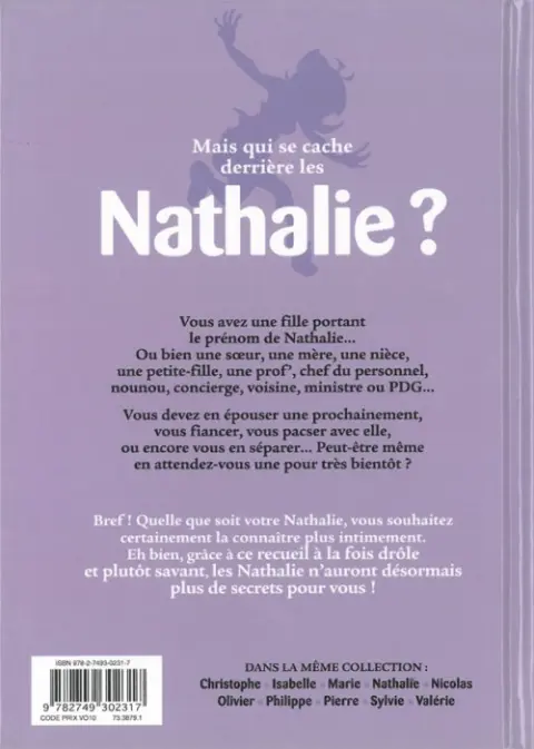 Verso de l'album L'Encyclopédie des prénoms en BD Tome 2 Nathalie
