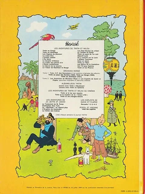 Verso de l'album Les Aventures de Jo, Zette et Jocko Tome 5 La vallée des cobras
