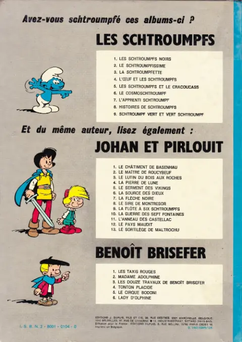 Verso de l'album Johan et Pirlouit Tome 10 La guerre des sept fontaines