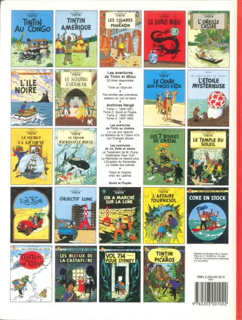 Verso de l'album Tintin Tome 3 Tintin en Amérique