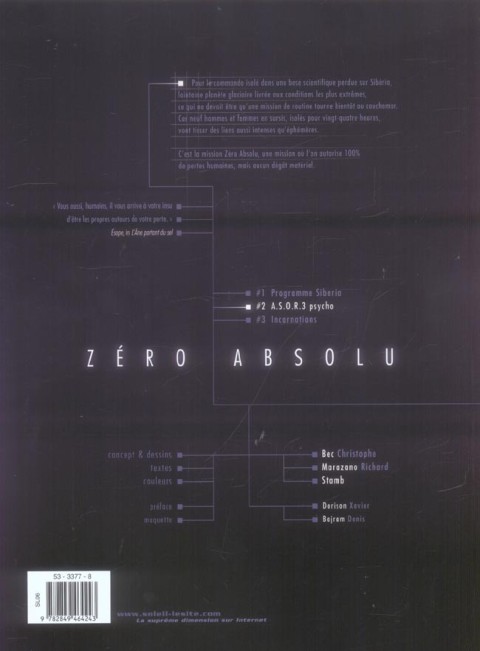 Verso de l'album Zéro absolu Tome 2 A.S.O.R.3 psycho
