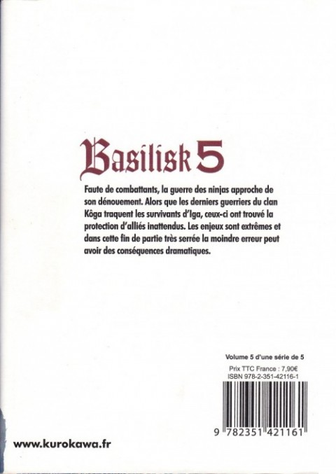 Verso de l'album Basilisk Tome 5