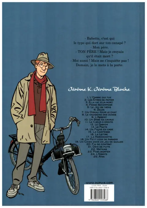 Verso de l'album Jérôme K. Jérôme Bloche Tome 23 Post Mortem