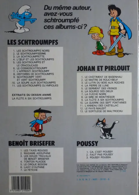 Verso de l'album Les Schtroumpfs Tome 3 La schtroumpfette