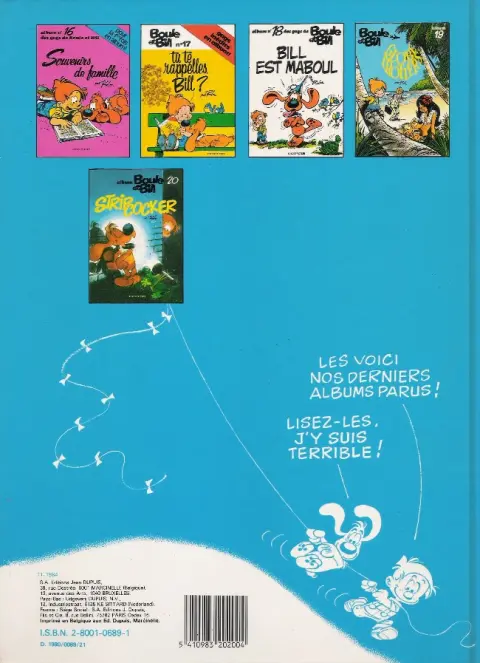 Verso de l'album Boule & Bill Tome 17 Tu te rappelles, Bill ?