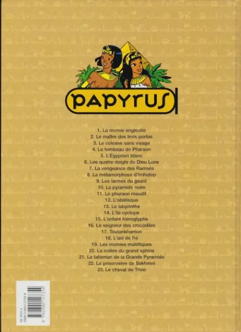 Verso de l'album Papyrus Tome 15 L'enfant hiéroglyphe