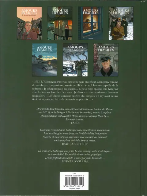 Verso de l'album Amours fragiles Tome 1 Le dernier printemps