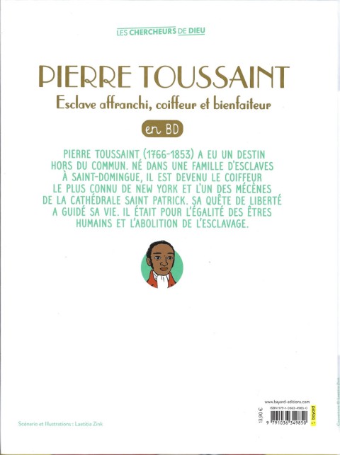 Verso de l'album Pierre Toussaint Esclave affranchi, coiffeur et bienfaiteur