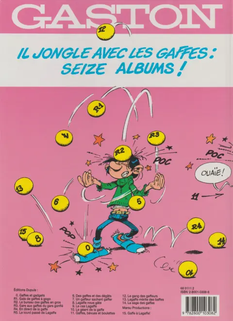 Verso de l'album Gaston Gare aux gaffes du gars gonflé