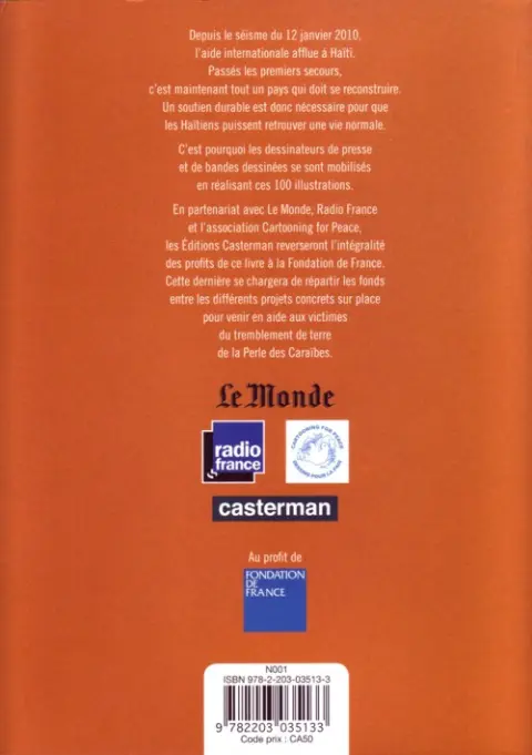 Verso de l'album 100 Dessins pour Haïti