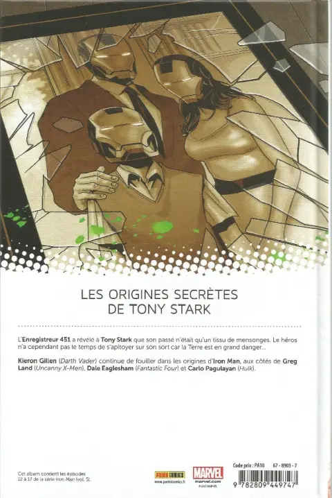 Verso de l'album Iron Man Tome 3 Les Origines Secrètes de Tony Stark