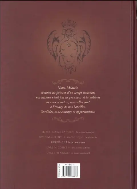 Verso de l'album Médicis Tome 3 Jules - De l'or à la croix