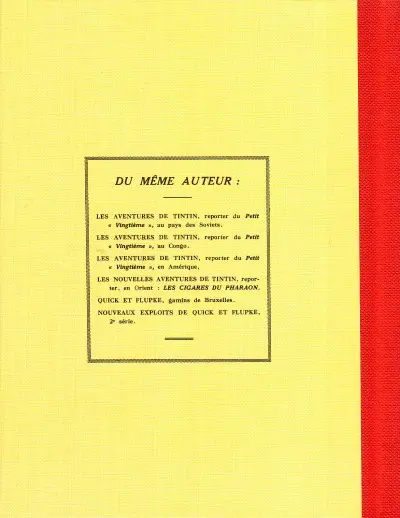 Verso de l'album Tintin Tome 4 Les cigares du Pharaon