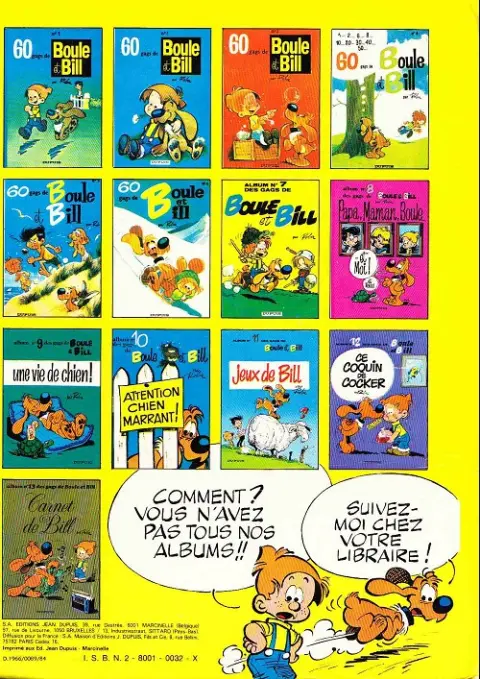 Verso de l'album Boule & Bill Tome 3 60 gags de Boule et Bill