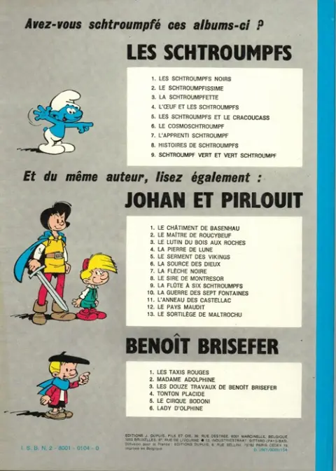 Verso de l'album Johan et Pirlouit Tome 10 La guerre des 7 fontaines