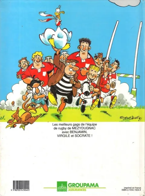 Verso de l'album Benjamin, Virgile, Socrate et l'équipe de Mezydugnac ...Du monde dans la coupe !