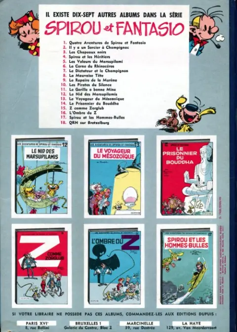 Verso de l'album Spirou et Fantasio Tome 17 Spirou et les hommes-bulles