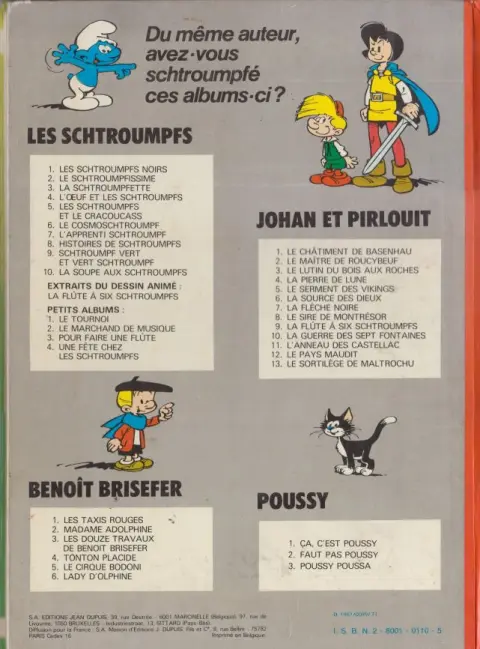 Verso de l'album Les Schtroumpfs Tome 3 La Schtroumpfette