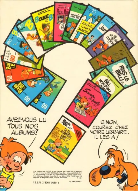 Verso de l'album Boule & Bill Tome 17 Tu te rappelles, Bill ?