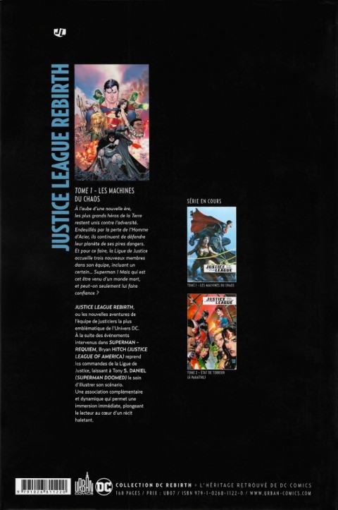Verso de l'album Justice League Rebirth Tome 1 Les Machines du chaos
