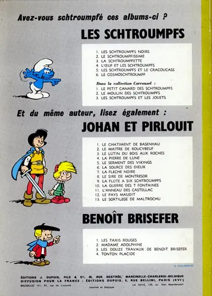 Verso de l'album Les Schtroumpfs Tome 6 Le cosmoschtroumpf