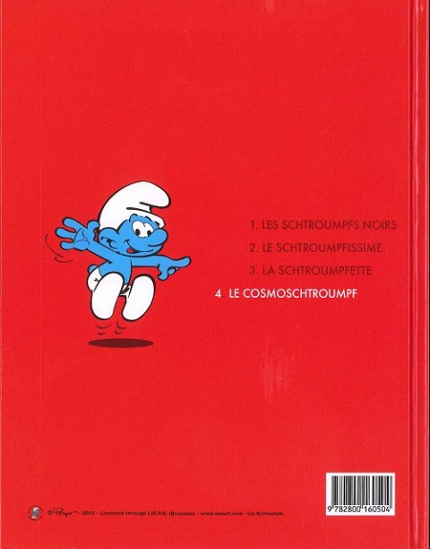 Verso de l'album Les Schtroumpfs Tome 4 Le cosmoschtroumpf